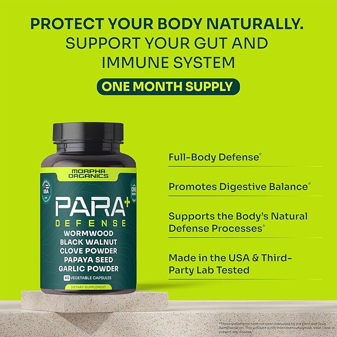 Para Defense Digestive Cleanse & Detox | Wormwood 250mg, Black Walnut 250mg, Clove 100mg, Papaya Seed, Garlic | Natural Digestive & Gut Health Supplement | 60 Capsules – 1 Month Supply