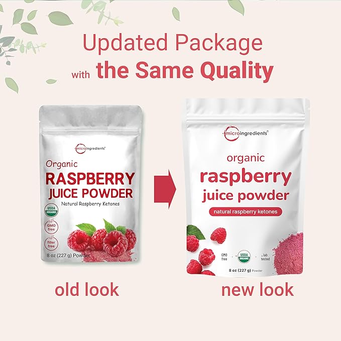 Organic Raspberry Juice powder, 8oz | 100% Natural Fruit Powder | Freeze-Dried Raspberries Source | No Sugar & Additives | Great Flavor for Drinks, Smoothie, & Beverages | Non-GMO & Vegan Friendly