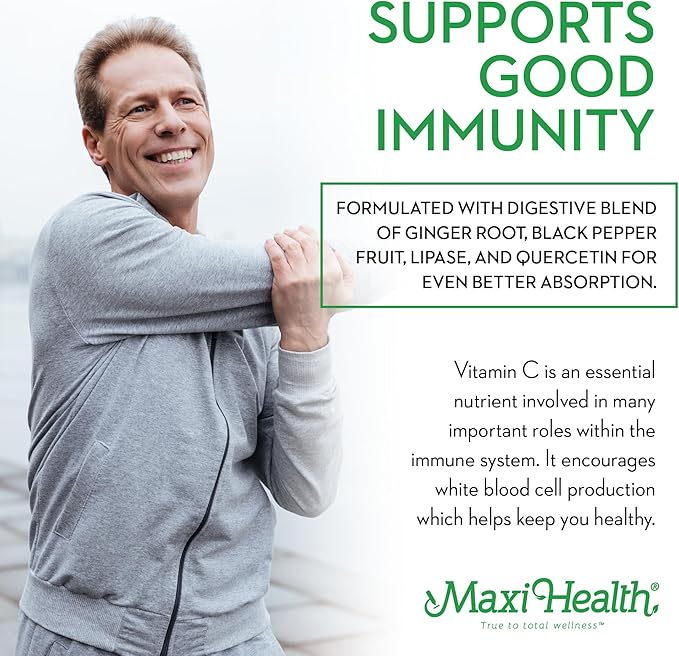 Maxi Health Liposomal Vitamin C 500mg Capsules with Digestive Blend, Highly Absorbable High Dose VitaminC, Non GMO Kosher Vegetarian Doctor-Formulated Immune Support Supplement (90 Count)