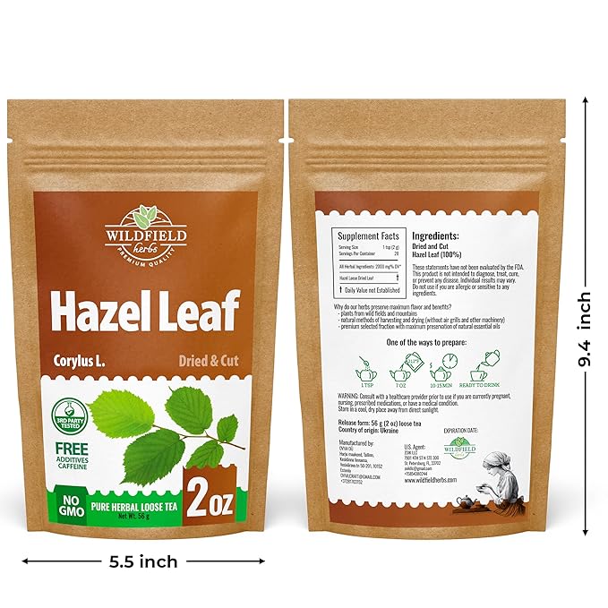 2 oz. Hazel Leaf Herbal Tea (Folium Coryli avellanae) – 56g Dried Hazel Leaf Tea Hojas de Avellano