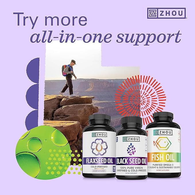 ZHOU Black Seed Oil & Capsules - Black Cumin Seed Oil Cold Pressed, Pure Unrefined Nigella Sativa, Premium Supplement for Health, Hair & Skin - 8 fl oz Bottle & 60 Capsules