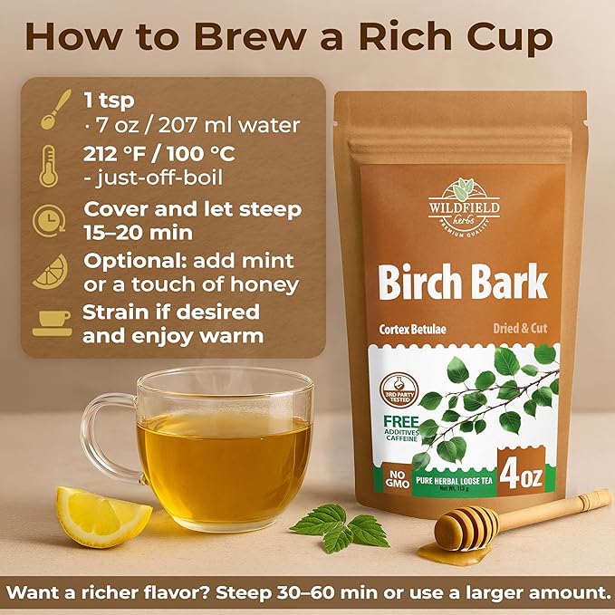 4 oz. Birch Bark Herbal Tea (Betulae Gemmae) – 113g Dried Birch Bark Herb Tea Corteza de Abedul