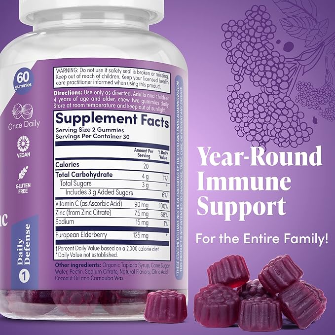ZAND Elderberry Zinc Immunity Gummies with Vitamin C | Year-Round Immune Support for Children & Adults | 60ct, 30 Serv.