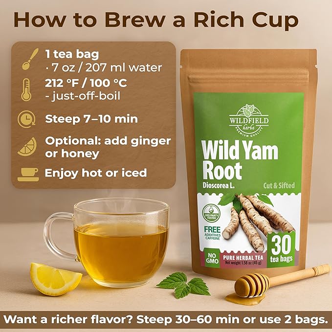 30 Bags Wild Yam Root Herbal Tea (Dioscorea) – 30 Tea Bags 1.5g Dioscorea Root Raíz de Name Silvestre