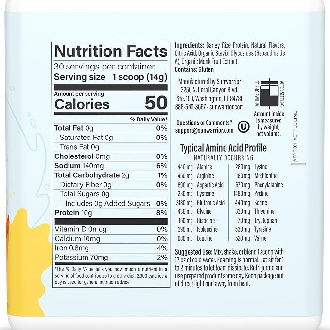Sunwarrior Clear Protein Powder Plant-Based Water Mix, Vegan and Refreshing Protein and Hydration Supplement 10g Per Serving Peach Mango Flavored 420g Tub 30 Servings