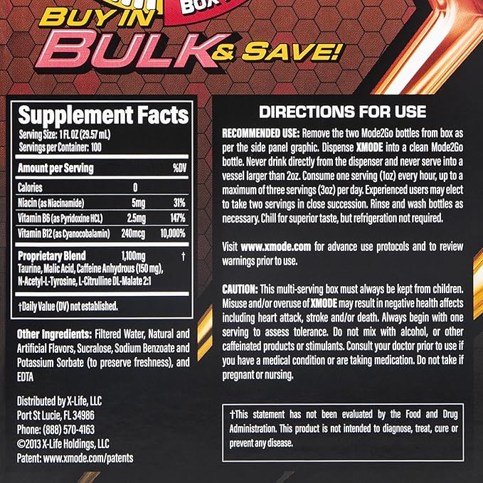 XMODE Energy Shots on Tap (Peach Lightning Flavor) – 100 Serving Dispenser with Refillable Bottles for On-Demand Energy at 150mg Caffeine Per Oz