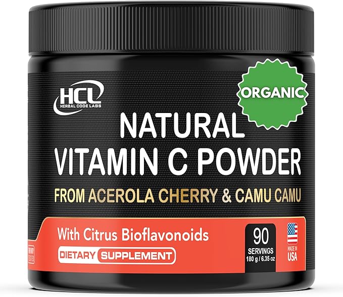 Natural Vitamin C from Organic Acerola Cherry & Camu Camu Powder - High Absorption with Citrus Bioflavonoids - Immune System & Collagen Booster - Anti Aging Skin Vitamins Made in USA 90 servings