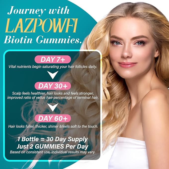 Biotin Gummies -Hair Skin and Nails Vitamins for Men & Women, Vegan Vitamin B7, Supports Hair Growth and Stronger Nails,60 Day Supply-Strawberry-2 Pack