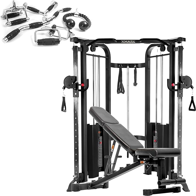 XMARK Functional Trainer with Dual Weight Stacks, All-in-One Cable Machine & Crossover for Full Body Strength Training at Home or Garage Gym