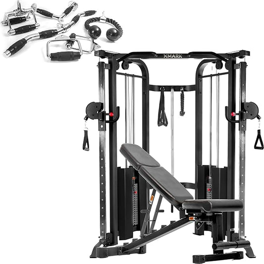 XMARK Functional Trainer with Dual Weight Stacks, All-in-One Cable Machine & Crossover for Full Body Strength Training at Home or Garage Gym