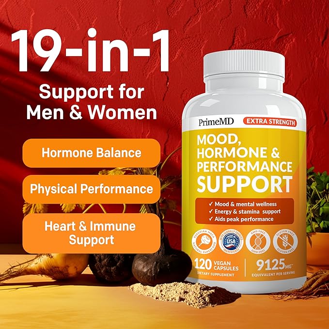 19-in-1 Extra Strength Peruvian Maca Root Capsules - 9125 mg Ashwagandha Supplements with Fenugreek and Ginseng for Mood, Hormone and Performance Support (120 ct)