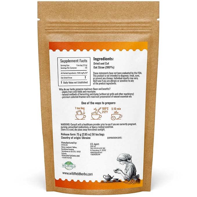 50 Bags Oatstraw Tea Oat Straw Herb Tea (Avena Sativa L.) - 50 Count 1.5g Bags Oat Straw Loose Leaf Herb Hierba De Paja De Avena