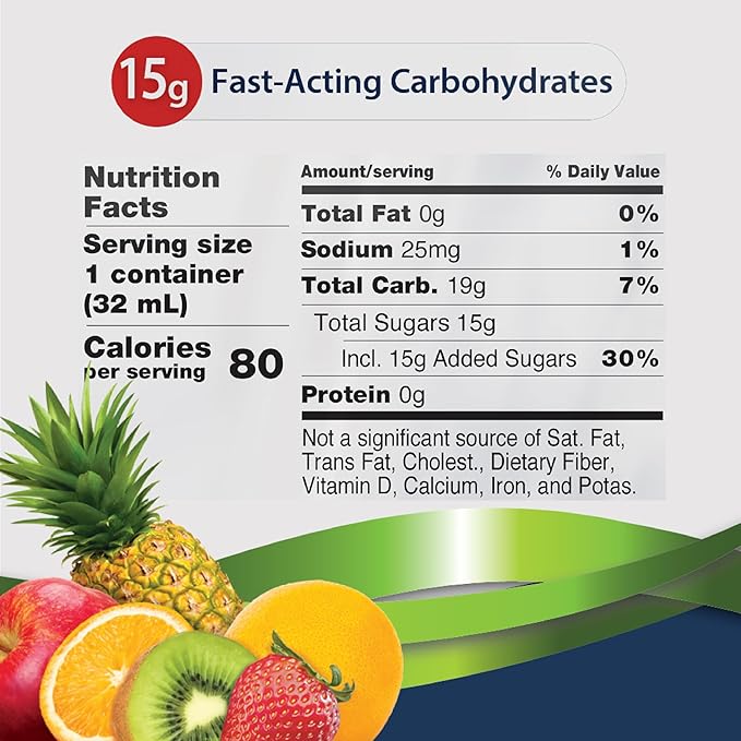 TRUEplus Glucose Gel Pouch, Fruit Punch Flavor, 15g Fast-Acting Carbohydrates, Fat Free, Gluten Free, Quick Support for Low Blood Sugar and Energy, 6 Pack