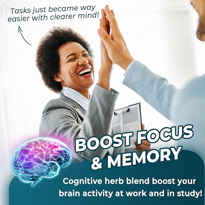 11-IN-1 Brain Supplement for Memory and Focus with L-Tyrosine L-Theanine, Methylated B12 & B6, Lion's Mane Mushroom, Ginkgo Biloba, Bacopa Monnieri, Choline for Focus, Nootropic, Energy, 2Packs