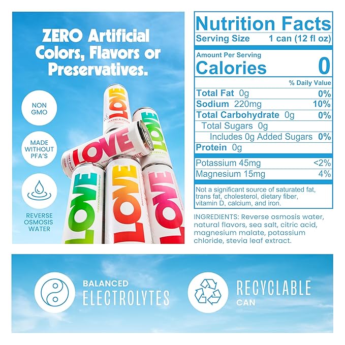 Be LOVE Balanced Electrolyte Beverage 6-Pack - Magnesium, Potassium & Sodium for Daily Hydration - Zero Sugar, Gluten Free - Berry Bliss, Citrus Zest, Orange Blossom (12oz / 6ct)