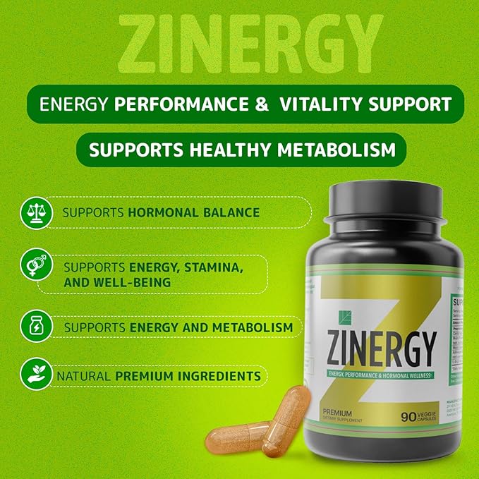 Dr. Zisman ZINERGY Natural Energy & Vitality Support – All-Natural Formula for Men and Women – Enhances Energy Levels & Hormonal Balance – 60 Premium Capsules