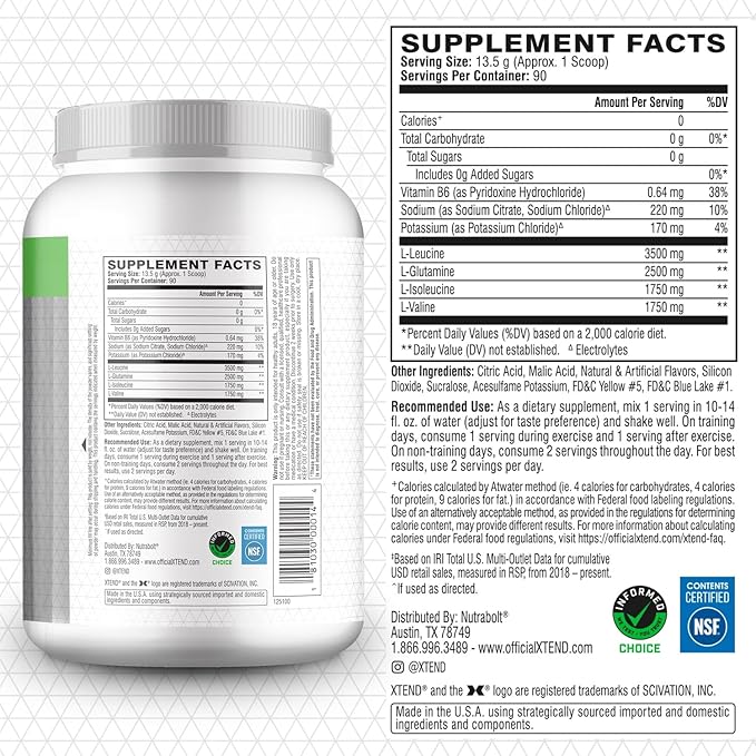 Xtend XTEND Original BCAA Powder 7g BCAA and 2.5g L-Glutamine, Sugar Free Post Workout Muscle Recovery Drink with Amino Acids for Men & Women, 90 Servings