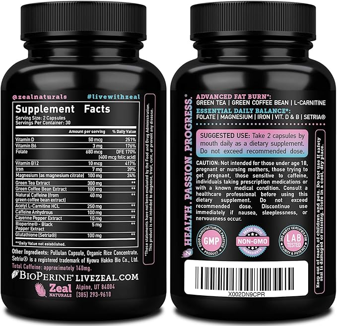 Zeal Naturals Weight Loss Support for Women + Daily Balance Vitamins (Iron, Vitamin D, Setria®, Folate) Premium Diet Support Pills for Women+ Multivitamin and Hormone Support
