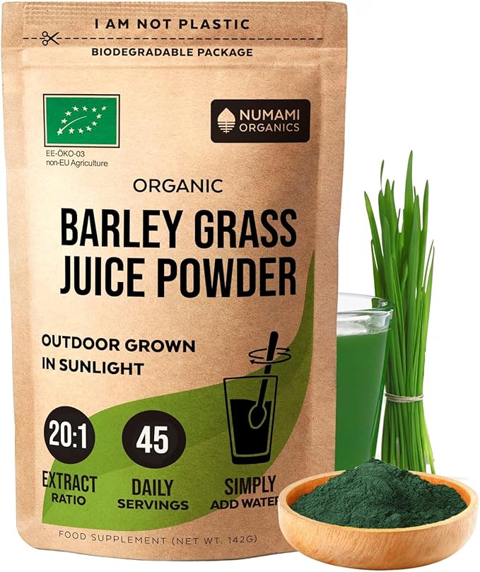 Numami Organic Barley Grass Juice Powder, Grown in USA, Pure Raw and Water Soluble, Add to Your Smoothie or Drink as a Juice