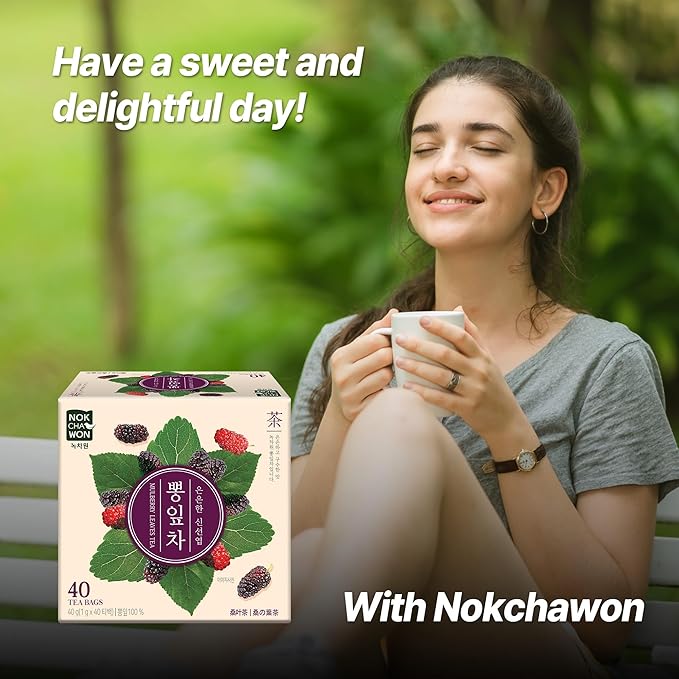 [Nokchawon] Mulberry Leaf Teabags – Naturally Caffeine-Free Mulberry Herbal Tea, 40 Tea Bags, 48g (1.69oz)