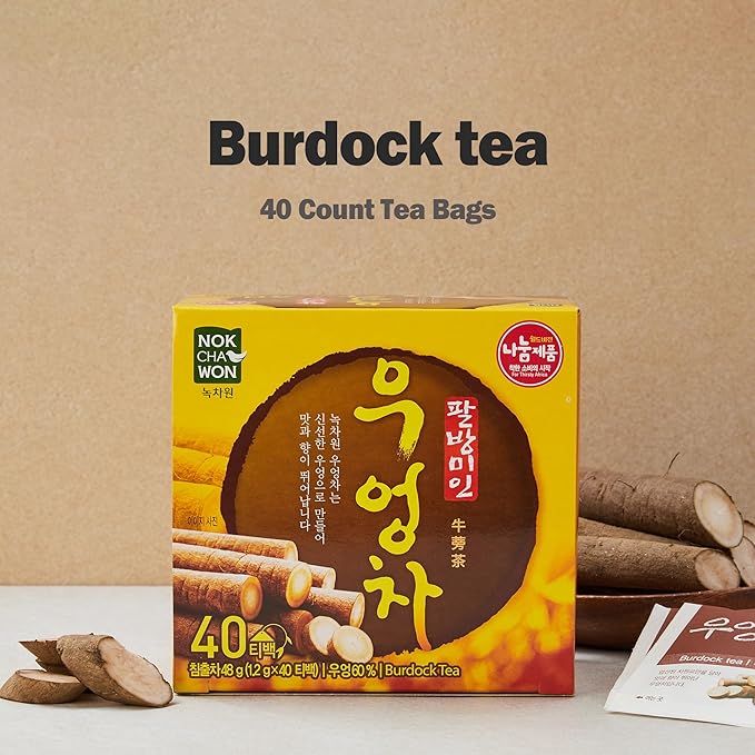 [Nokchawon] Burdock Root Tea, Burdock Tea, Pure Ingredient Herbal Tea from Korea, for Stocking Stuffers and White Elephant Gifts, 40 Count Tea Bags, 1.69oz(48g)