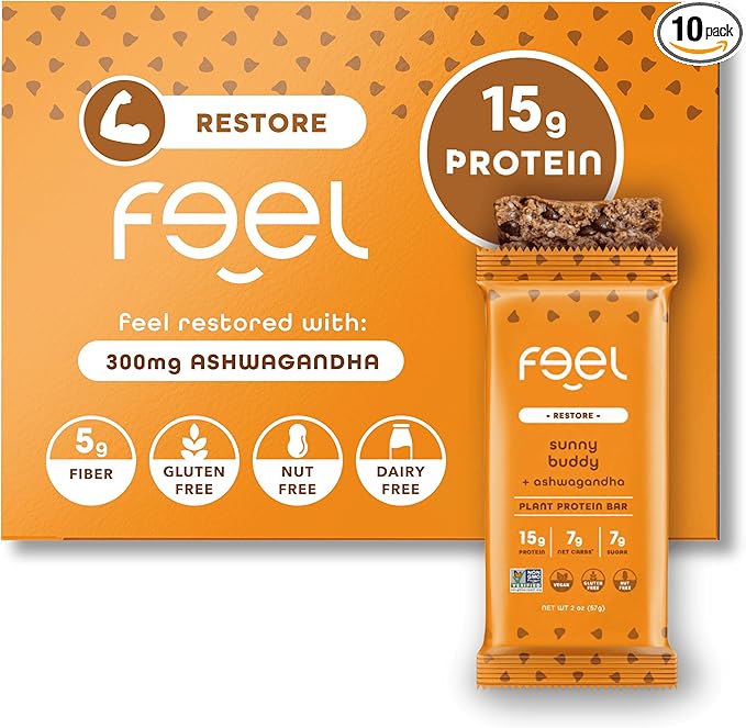 Feel Vegan Protein Bars | Sunbutta Choco Chip | Keto | Gluten Free | Organic | 15g Plant Protein | Low Carb | High Protein | Dairy Free | Low Sugar | Nut, Grain, Soy Free | Non GMO | 10 Pack