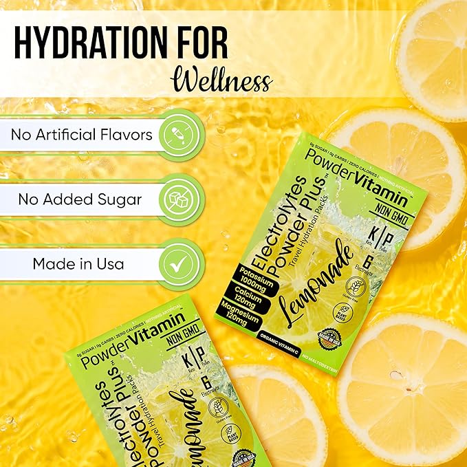 PowderVitamin Electrolytes Powder Plus, Keto, Lemonade, Zero Sugar, 1000mg Potassium, 120mg Calcium, 120mg Magnesium, Non-GMO, Zero Calories, 30 Hydration Packets