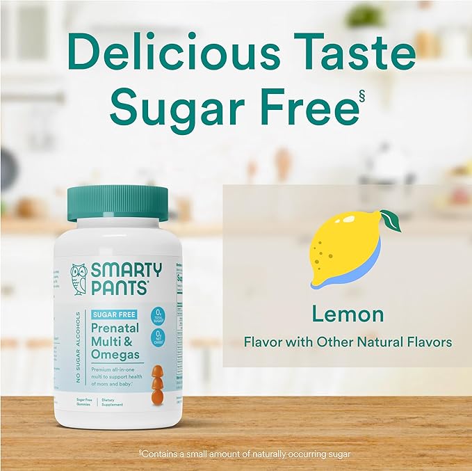 SmartyPants Prenatal Vitamins for Women, Sugar Free Multivitamin Gummies: Methylfolate, Omega 3 (ALA) Vitamin D3, C, Vitamin B12, B6, A, K & Zinc, Inositol, Erythritol Free, 60 Count (20 Day Supply)