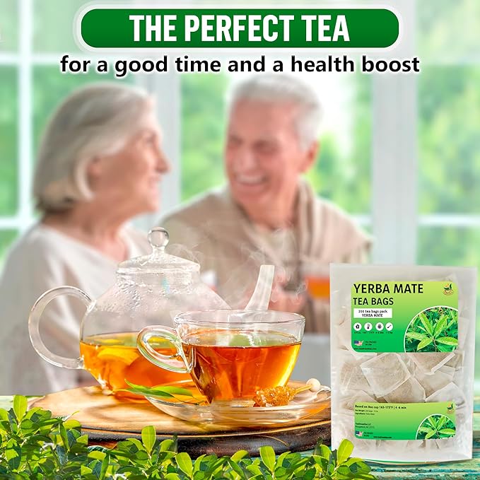 Yerba Mate Tea - Green Cut & Sifted - Unsmoked Energy Boost - 200 Tea Bags - Packed with Nutrients - Your Perfect Coffee Replacement