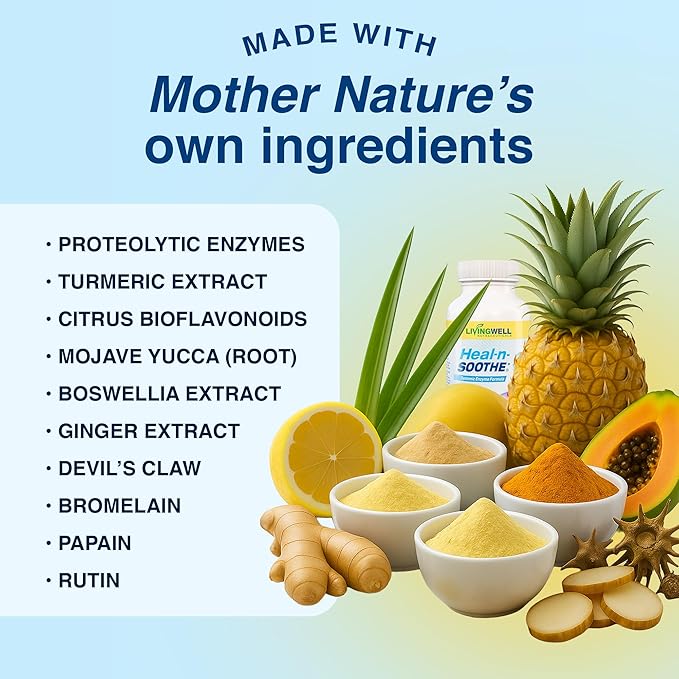 HEAL-N-SOOTHE & Super Joint Support Supplements Bundle- Proteolytic Enzymes (Bromelain & Papain), Glucosamine, MSM, & Turmeric for Strong Joints, Flexibility & Body Wellness – 180 Capsules (2 Pack)