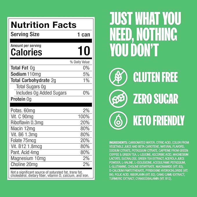 ZOA Energy Sugar Free Energy Drinks With Electrolytes For Hydration, Lemon Lime - 12 Fl Oz (12-Pack)