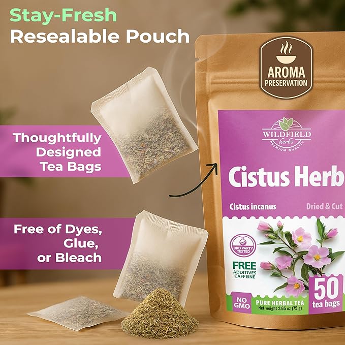 50 Bags Cistus Tea Cistus Incanus Tea Herbal (Cístus L.) - 50 Count 1.5g Herb Bags