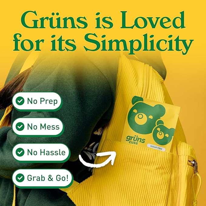 Gruns Multivitamin for Kids, Sugar-Free, Super Greens Superfood Gummy Bears With 20 Vitamins & Minerals, Spirulina, Chlorella, Prebiotics Fiber for Digestive Health, Adaptogens Supplement, 28 day Pack