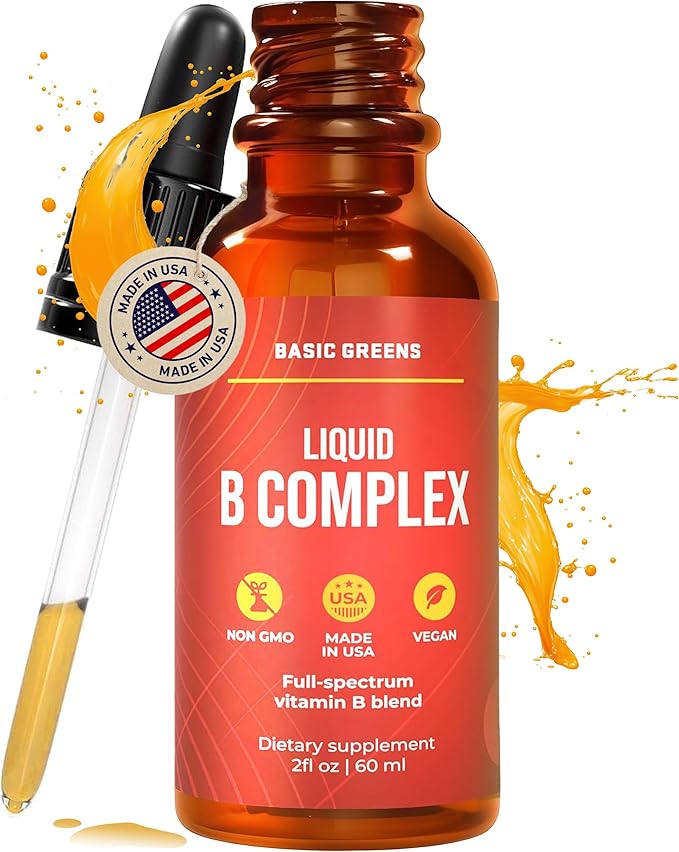 Vitamin B Complex Liquid Drops - Strength Sublingual Formula, Maximizes Absorption & Boosts Energy - B1, B2, B3, B5, B6, B7, B9, B12 - Natural Vegan Supplement for Immunity (B Complex)