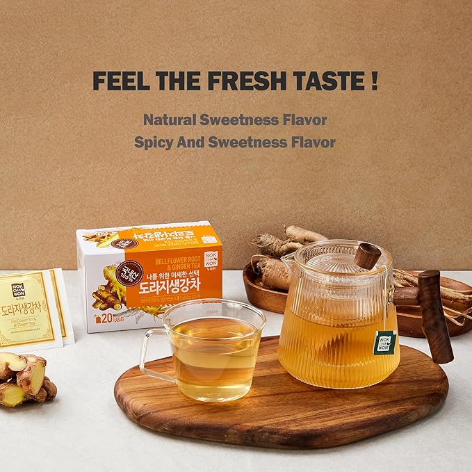 [Nokchawon] Bellflower Root Ginger Tea, Caffeine Free, Premium Pure Herbal Tea, Zero Calories Korean Tea, for Stocking Stuffers and White Elephant Gifts, 20 Count Tea Bags, 0.56oz(16g)