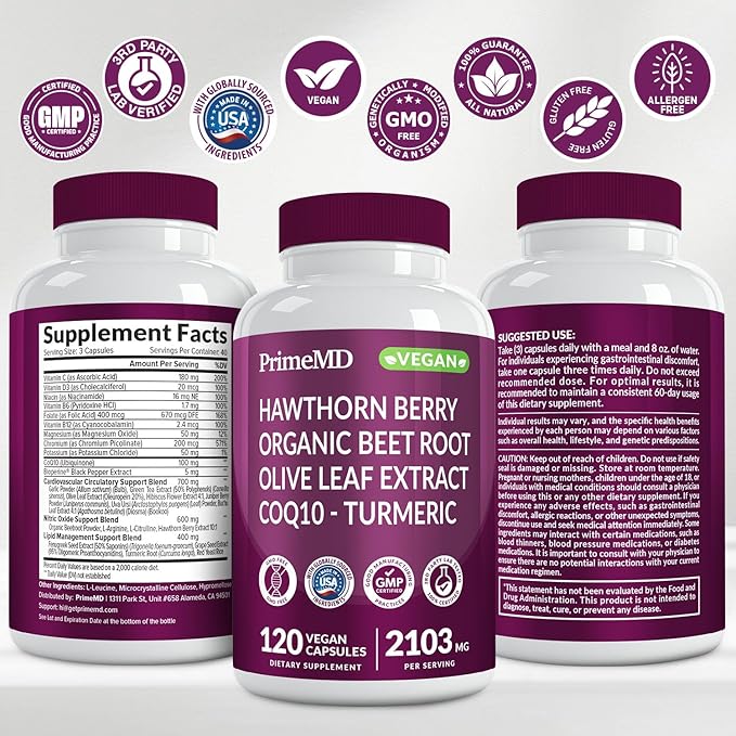 26-in-1 Nitric Oxide Supplement - Heart & Circulation Support with CoQ10, Turmeric, Organic Beet Root, Hawthorn Berry & Garlic - 2103mg per Serving (120ct)