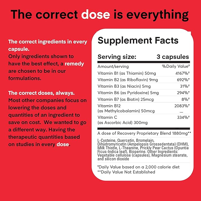 A dose of Recovery|Liver Detox | Made in USA | USDA | Hydration Support for Better Morning Recovery Asian Flush | Dihydromyricetin DHM, Quercetin, Vitamin B, Milk Thistle, Prickly Pear, | (45 Pills)
