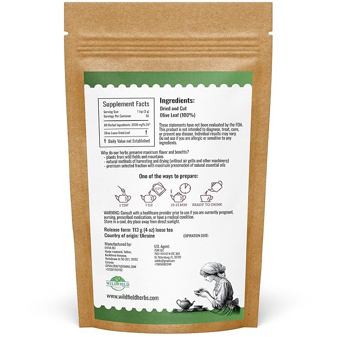 4 oz. Olive Leaf Tea Dried Olive Leaf Herbal Tea (Olea Europaea) - 113g Bags Herb Hojas De Olivo Secas