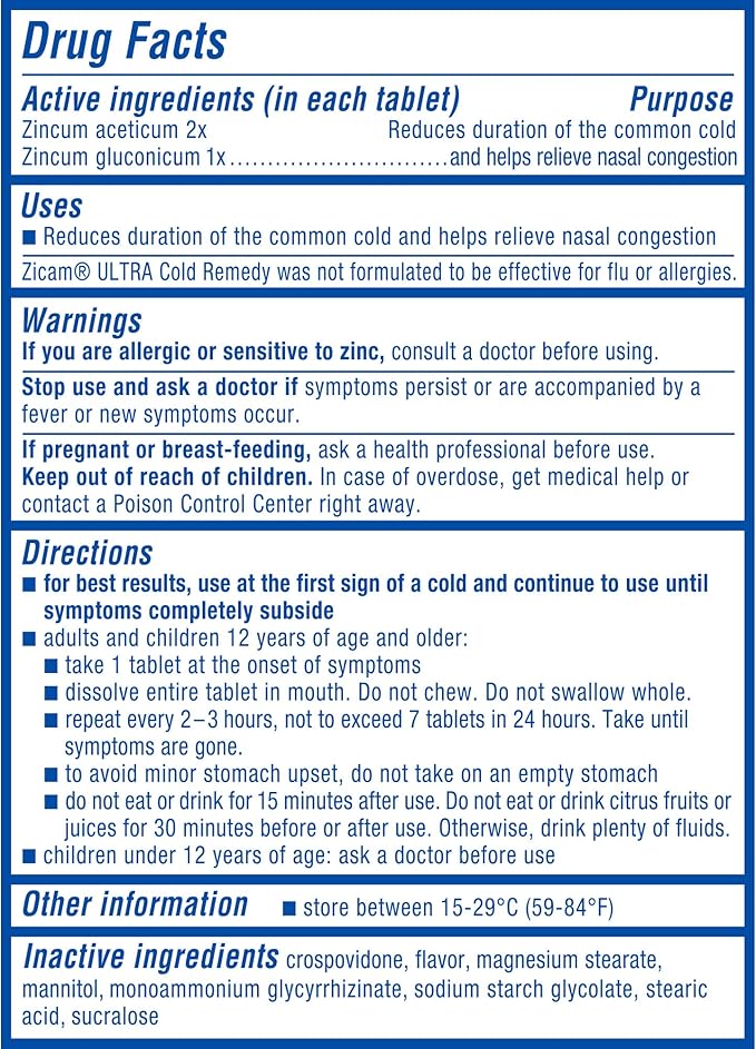 Zicam Ultra Cold Remedy Zinc Rapidmelts, Orange Cream Flavor, Homeopathic, Cold Shortening Medicine, Shortens Cold Duration, Sugar-Free, Dye-Free, 18 Count