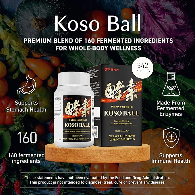 Koso Ball Infused with Pure 160 Fermented Ingredients, Supports Stomach & Intestine Health, Immune Health, Japanese Supplements for Overall Wellness & Balanced Nutrition, Small 342 Pieces, Pack of 2