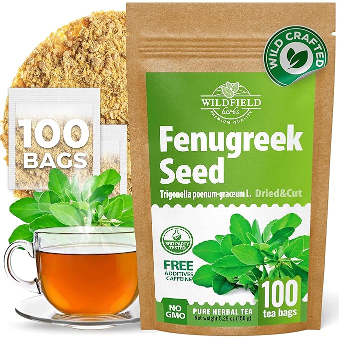 100 Bags Dried Fenugreek Herb Tea (Trigonella Foenum-Graecum) - 100 Count 1.5g Tea Bags Fenugreek Semillas De Fenogreco