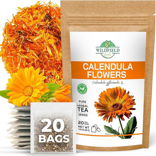 20 Bags Calendula Tea Dried Calendula Flowers Herb Herbal Tea - 20 Count 1.5 g Bags Flower Herb Kalendula