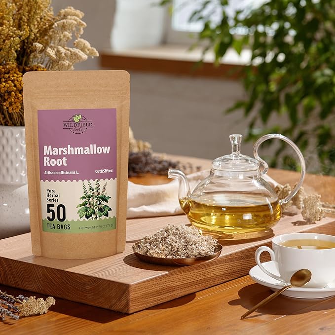 50 Bags Dried Marshmallow Root Tea Marshmallow Root Herb Herbal Tea (Althaea Officinalis) - 50 Count Bags Cut Sifted Herb Raíz De Malvavisco