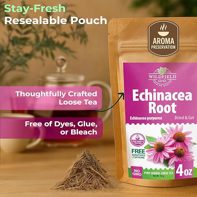 4 oz. Echinacea Root Herbal Tea (Crataegus L.) – 113g Dried Echinacea Root Tea Raíz de Equinácea