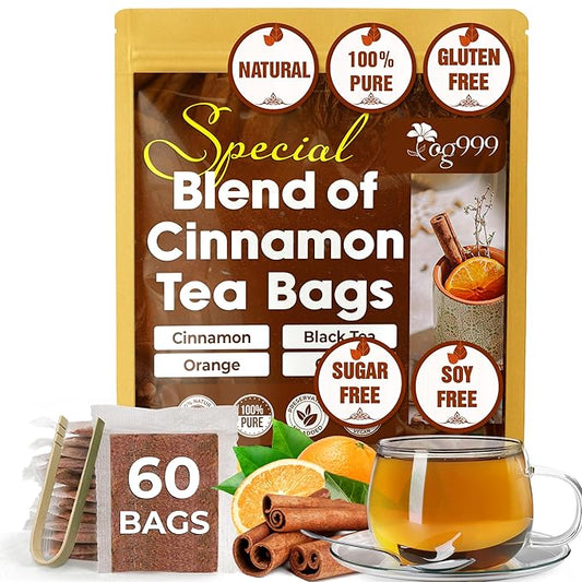 60 Hot Special Cinnamon Tea Bags – Special Blend of Cinnamon, Black Tea, Orange Peel and Cloves, 100% Natural Ingredients, Hand-made Blend Herbal Tea. Eco-conscious Tea Bags. No Sugar, No Caffeine, No Gluten, Vegan.
