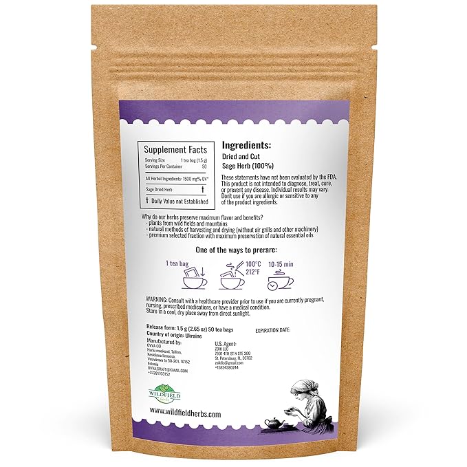 50 Bags Dried Sage Herb Herbs Tea (Salvia Officinalis) - 50 Count Tea Bags Salvia Sage