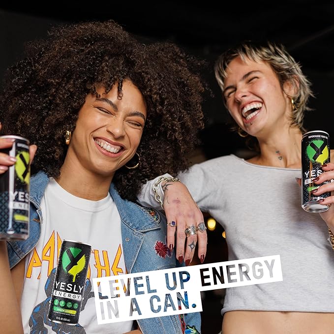 Yesly Energy Drink, Green Apple, Naturally Flavored Sparkling Energy Drink With Electrolytes, Magnesium, Potassium, Vitamin C, B6 & B12, Natural Caffeine From Green Tea, 12 Fl Oz Cans, 12 Pack