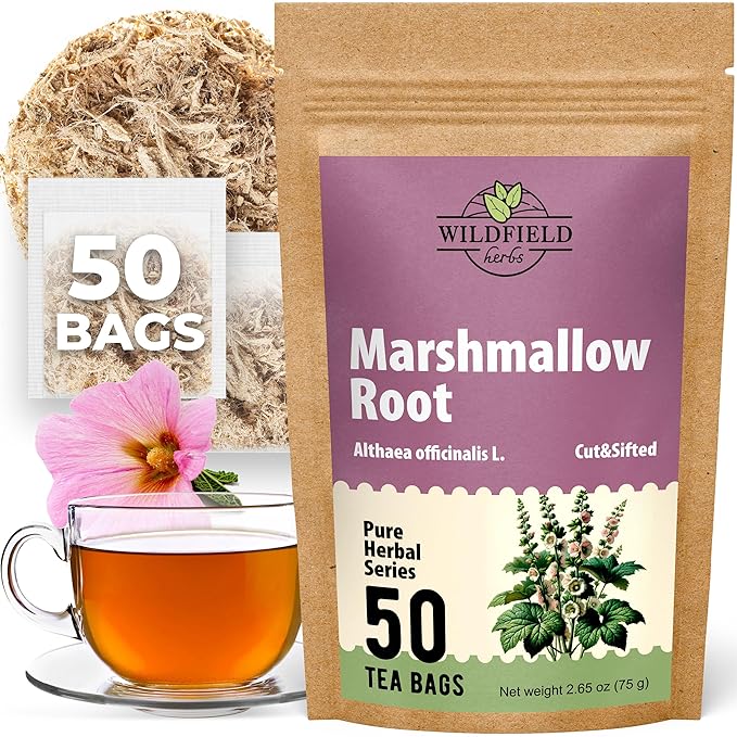 50 Bags Dried Marshmallow Root Tea Marshmallow Root Herb Herbal Tea (Althaea Officinalis) - 50 Count Bags Cut Sifted Herb Raíz De Malvavisco