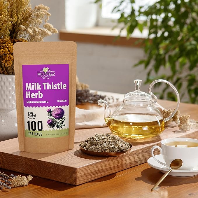 100 Bags Milk Thistle Tea Herb Dried Cardo Mariano Herbal (Silybum Marianum) - 100 Count 1.5g Tea Bags Dry Milk Thistle Herb Cardo De Leche