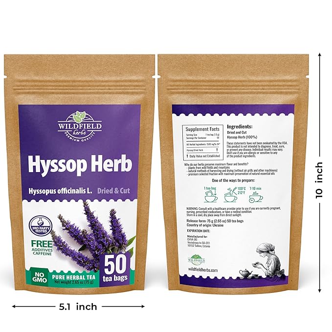 50 Bags Hyssop Dried Herb Hyssop Tea Herbal (Hyssópus Officinális) - 50 Count 1.5 g Tea Bag Herb Hyssops Hissop Hysopp Hisopo